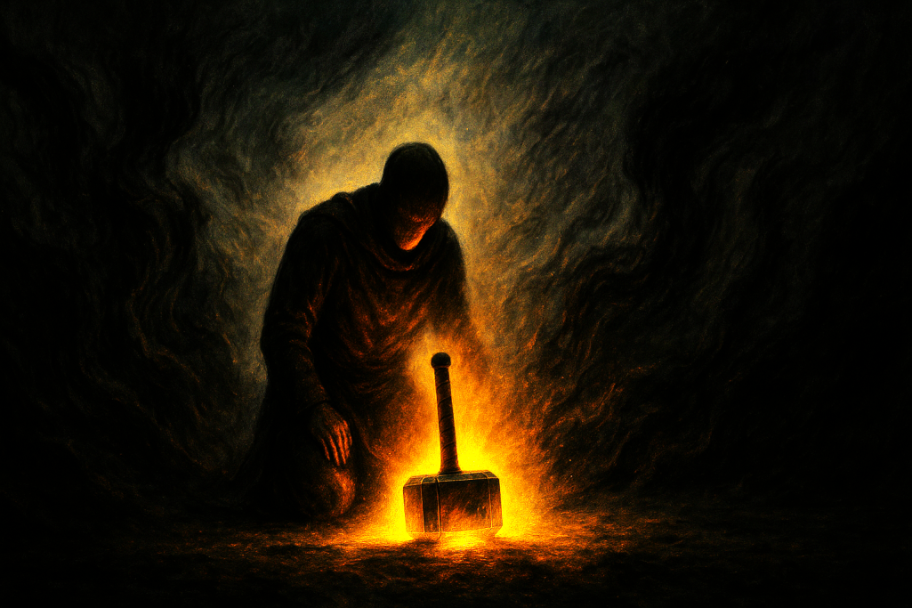 12 MachTzuian Rules A silhouetted figure kneeling near a glowing forge with a hammer.